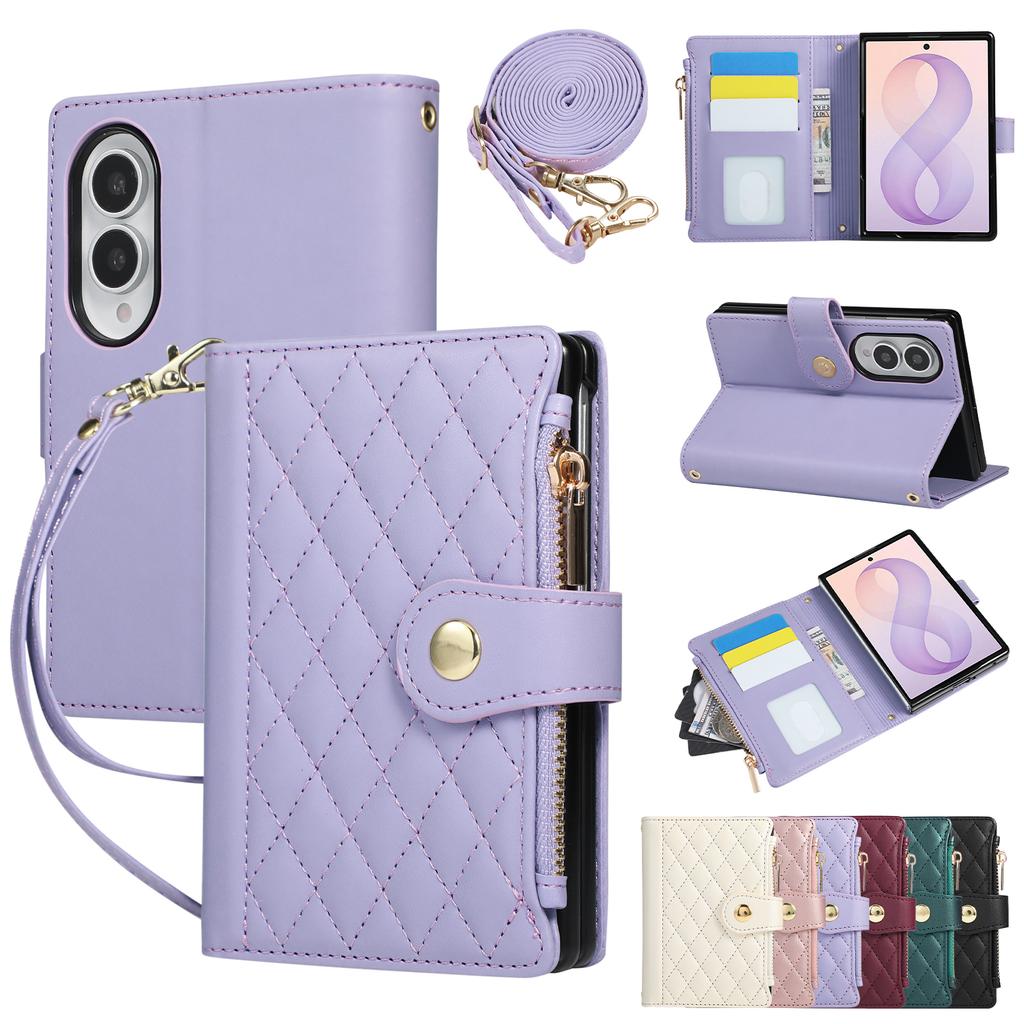 Crossbody Long Lanyard Zipper Cards Solt Wallet Flip Leather Case for Samsung Galaxy Z Fold8 Fold 8 Wide Shockproof Stand Cover