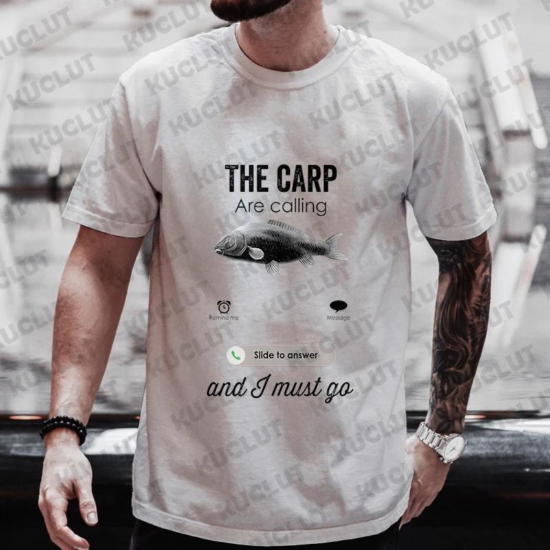 Fishing The Carp Are Calling and I Must Go Funny Vintage Men's T-Shirt New Fashion Summer Casual Harajuku Tshirt Printed Men Top