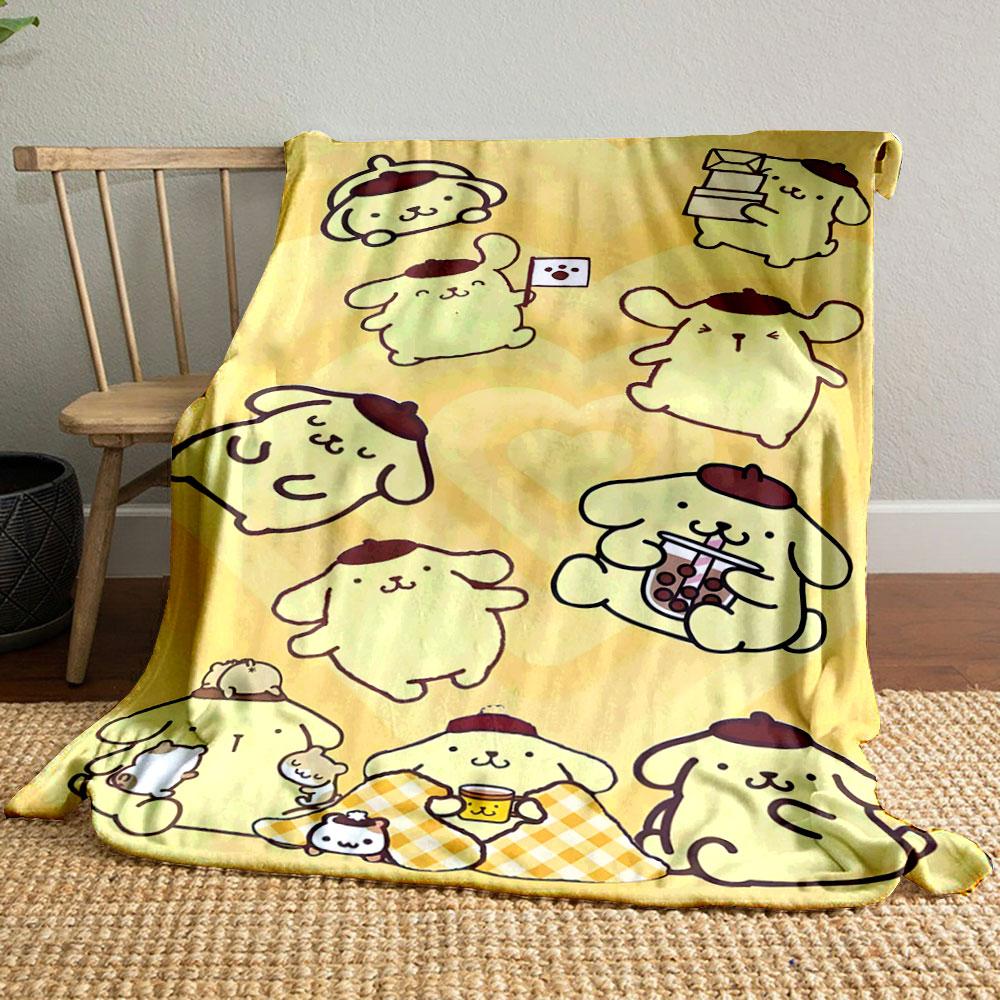 Cute yellow dog characters with berets in playful and cozy activities. for all seasons blanket lunch break throw gift