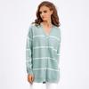 Autumn Winter Women Jacquard Sweater Loose Knit Coat V Neck Long Patterned