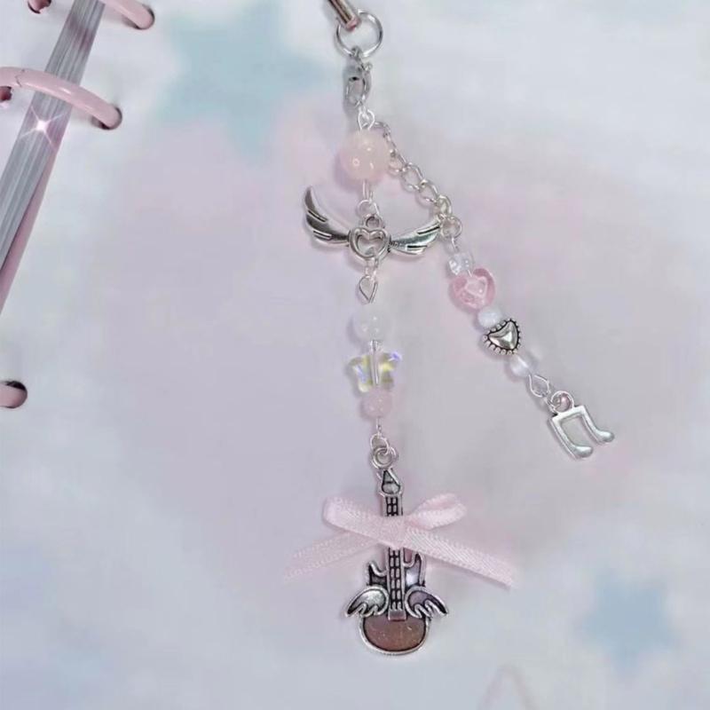 Handgefertigte Perlen-Handykette Süße Schleife Herz Handy-Anhänger Stilvoller Schlüsselanhänger Anhänger Schlüsselanhänger Damen Taschenzubehör