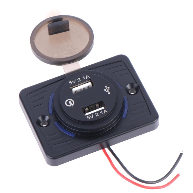 Dual Usb Charger Socket Panel 5V 2.1A Fast Charging Waterproof Dustproof Cover For Car Rv Boat Motorcycle Diy Modification