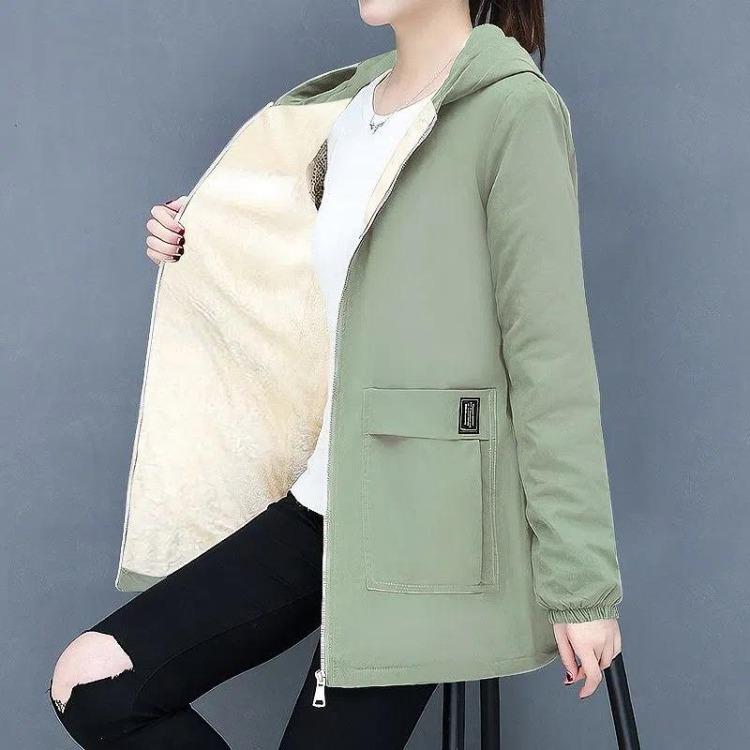 Large Size Women's Hooded Fleece Jacket Long Casual Coats Autumn Fashion Outerwear