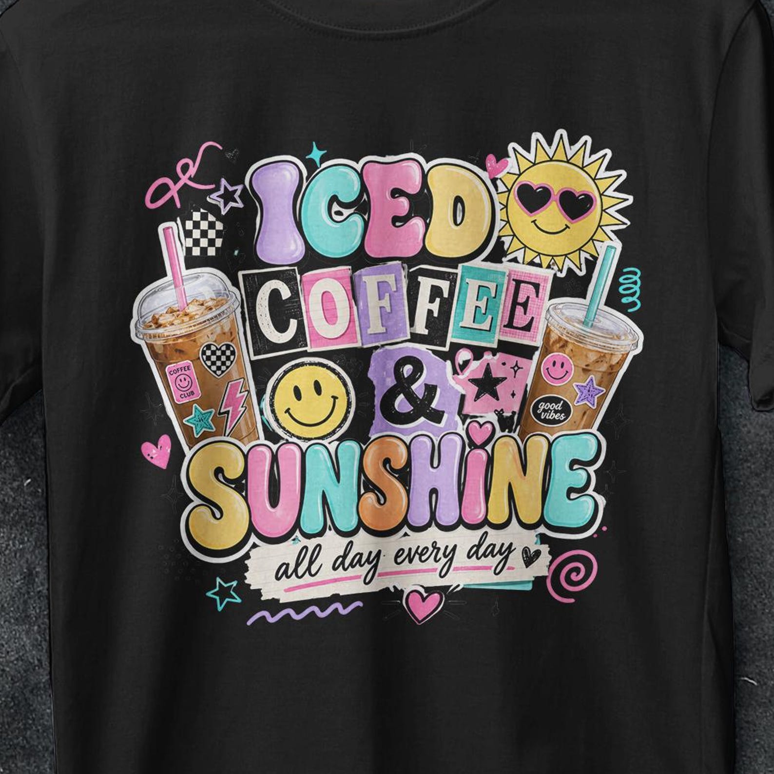 Iced Coffee and Sunshine Shirt, Iced Coffee Shirt, Coffee Lover Gift, funny gifts, Summer Graphic Tee, Summer Vibes Shirt, Coffee T Shirt 4XL