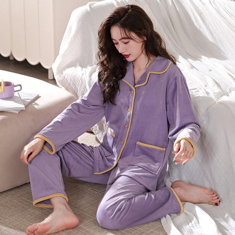 Pajamas Ladies Winter Coral Fleece Thickened Fleece Autumn And Winter Flannel Large Size Spring And Autumn Island Fleece Winter Loungewear