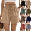 High Waist Drawstring Shorts for Women Loose Fit Elastic Waistband Summer Casual Lightweight Linen Shorts with Pockets