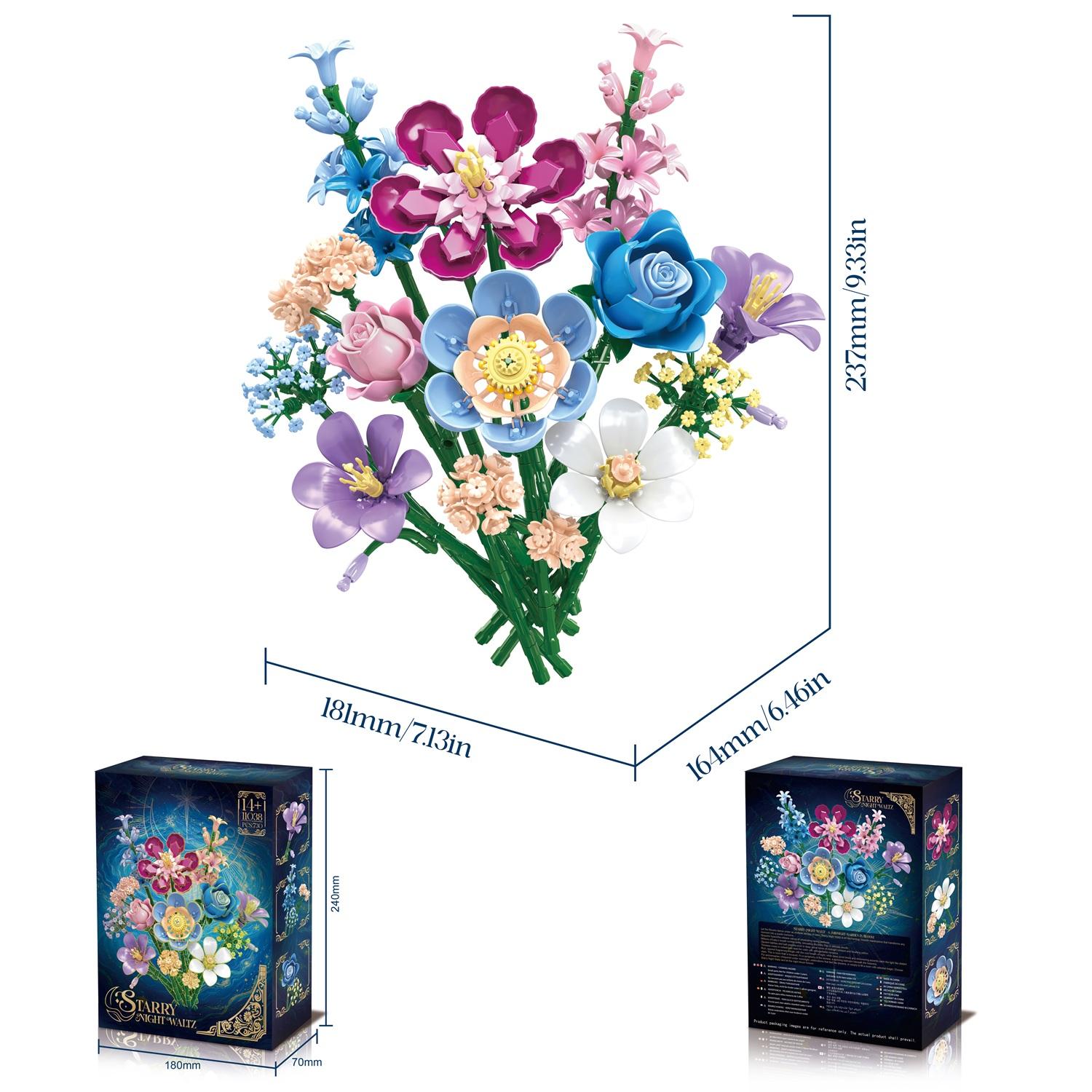 

730Pcs Starry Night Waltz Series Building Blocks Bouquet Preserved Flowers Valentine S/Mother S Day Gift For Her, Kid Adults Toy