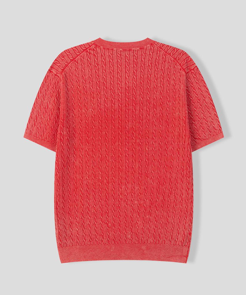 BLACK MOMENT Summer Cable Knit Henley Neck Short Sleeve Tee [Light Gray]