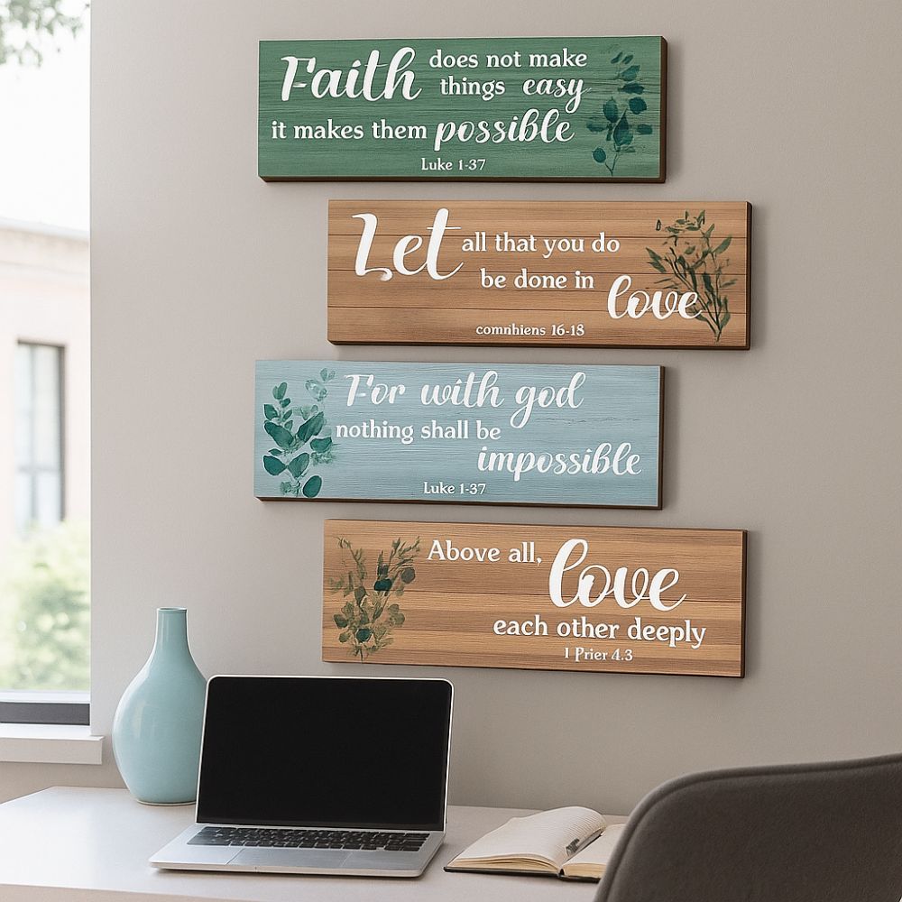 Modern Letters Plants Hanging Sign Wooden Wall Decor Paintings Floral Wall Art Room Decor