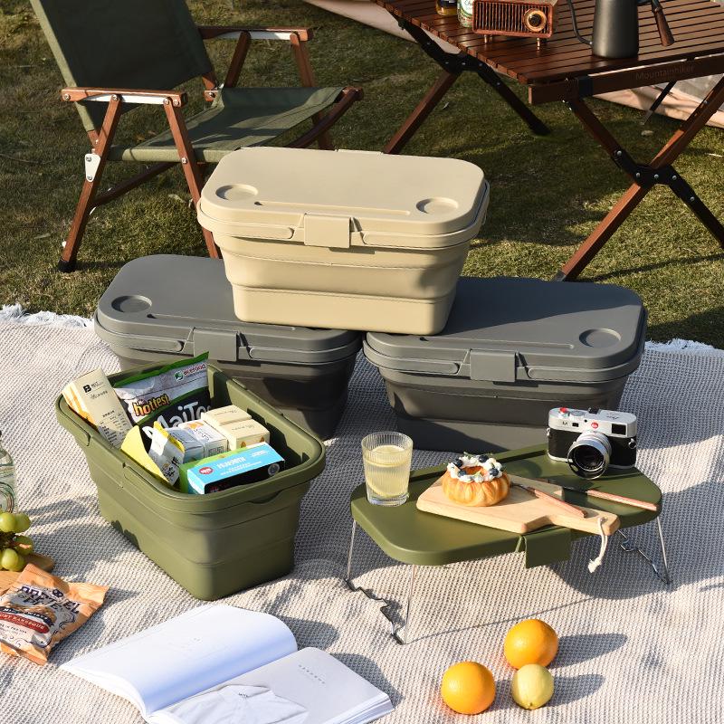 Collapsible Outdoor Picnic Basket with Lid for Camping, Car Trunk, and Fruit Storage