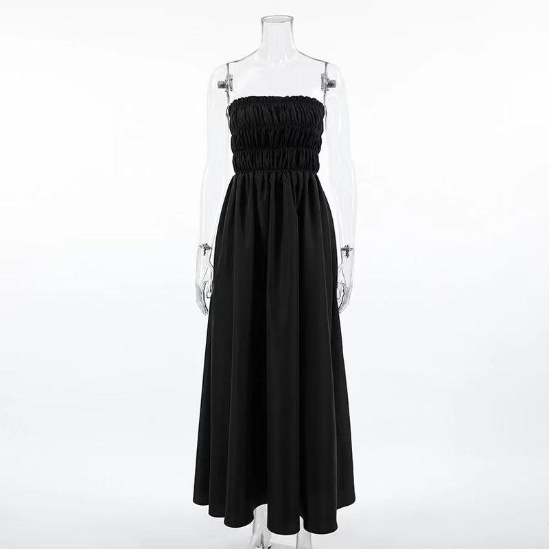 

Western Style Black Sexy Tube Top Dress High-Grade Waist Hugging A- line Skirt Sexy Strapless Dress Black L