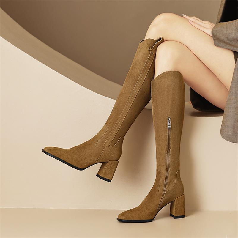 

Meotina/женские сапоги до колена из натуральной кожи, длинные ботинки в западном стиле на толстом высоком каблуке с квадратным носком и молнией, женская обувь, осень-зима 40 34 чёрный