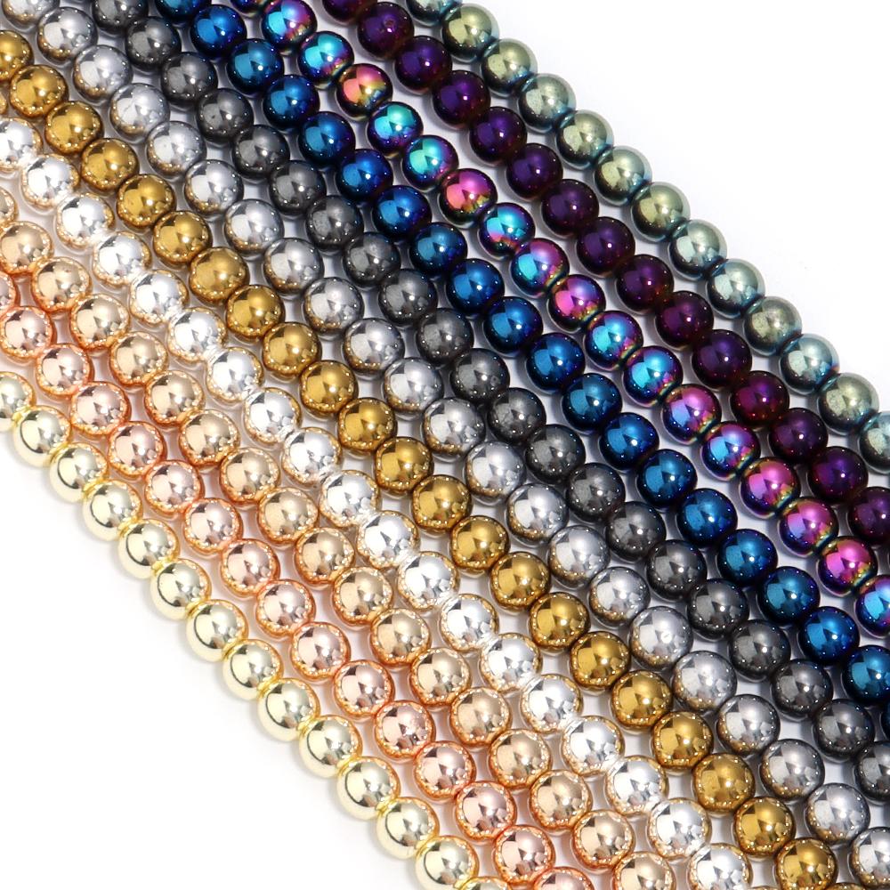 1 String Hematite Stone Beads 2 3 4 6 8 10mm Electroplated Colorful Spacer Round Beads Diy Charm Necklace Bracelet Jewelry