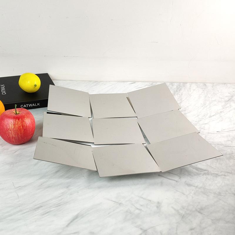 Folding Art Stainless Steel Storage Tray, Metal Irregular Square Fruit Tray, Scandinavian Style Dining Table Decoration