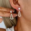Rose Gold Color Hollow Christmas Tree Drop Earrings for Women Imitation Pearl Xmas Festive Party Jewelry Inlaid Shiny CZ Earrings