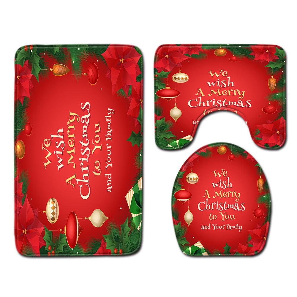 Christmas Bathroom Floor Mat Toilet Three-Piece Set