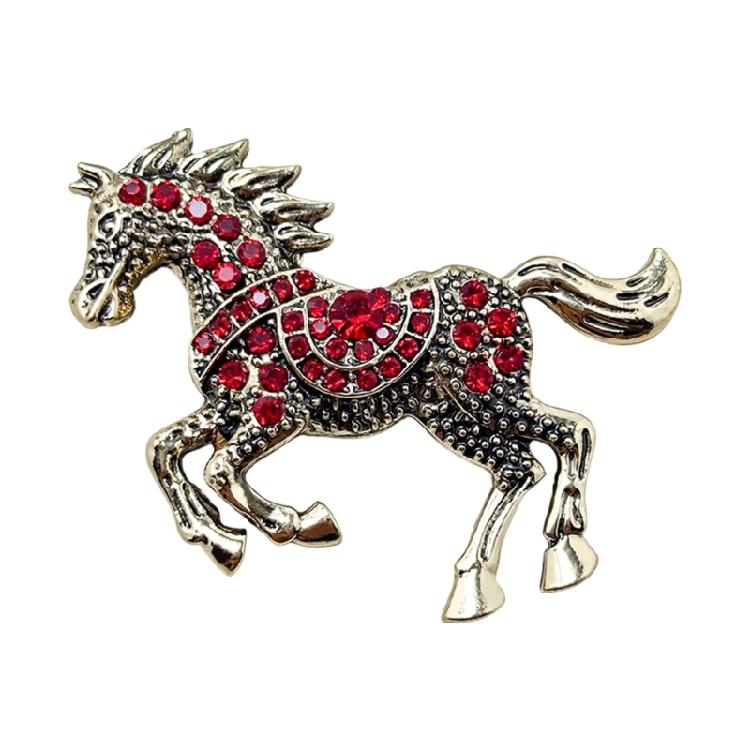Elegant Equestrian Enamel Brooch with Crystal Accent Metal Pin Fashion Clothing Accessory for Daily Accessorizing