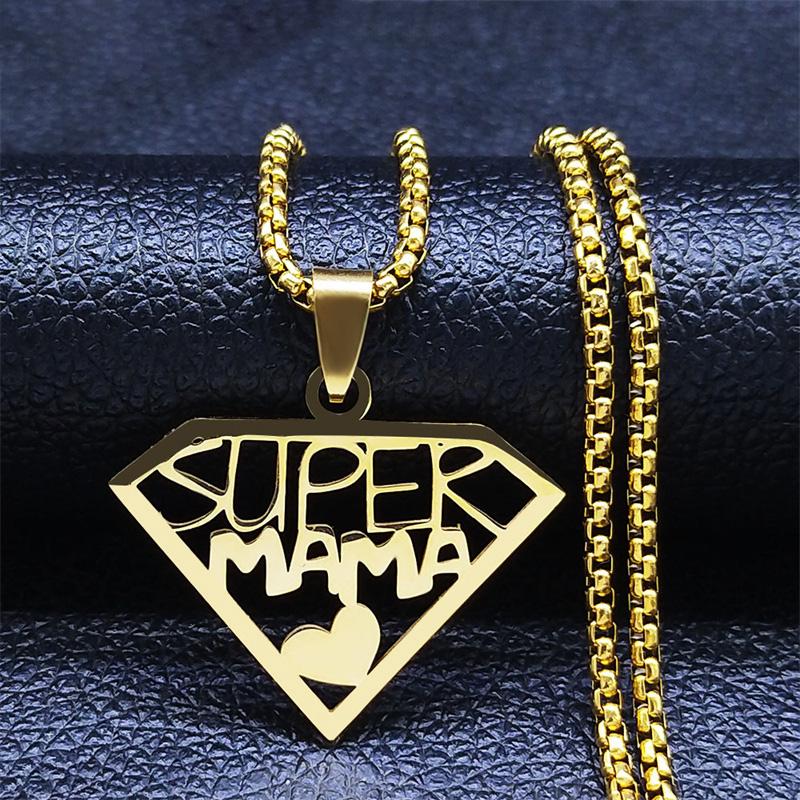 Super Mama Papa Mom Dad Necklace for Women Men Stainless Steel Gold Color Spanish Letter Family Love Chain Gift Jewelry N4250S01