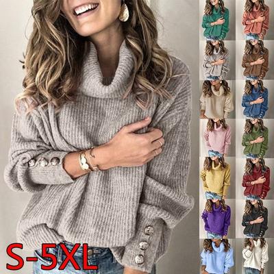 Mode Herbst Winter Warm Einfarbig Hohe Kragen Pullover Gestrickte Pullover Frauen Wolle Strickwaren Kleidung Plus Größe