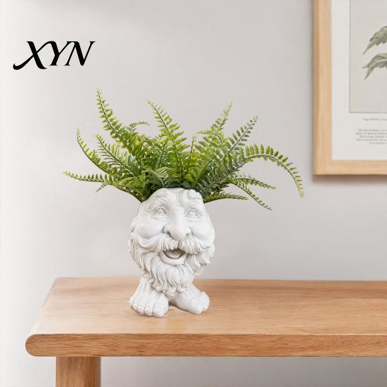 Weather-resistant Planter Face Flower Pot, Head Funny Shape Decorative Statue, Cute Resin for Indoor Outdoor Plants Garden Decorations Hand-painted