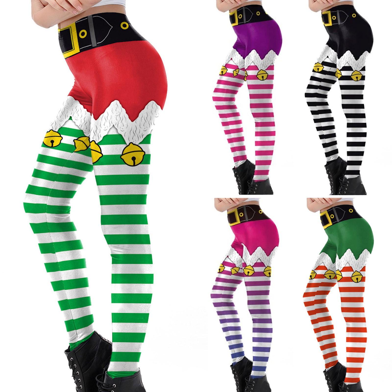 

Женские модные повседневные леггинсы со средней талией с рождественским принтом, колготки, штаны для йоги XL зелёный