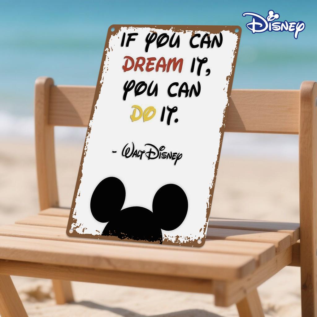 2D Flat, 1pc Disney Vintage Mickey Mouse & Walt Disney Quote Metal Sign - 20.32x30.48 cm Retro Iron Wall Decor with Iconic "If Y
