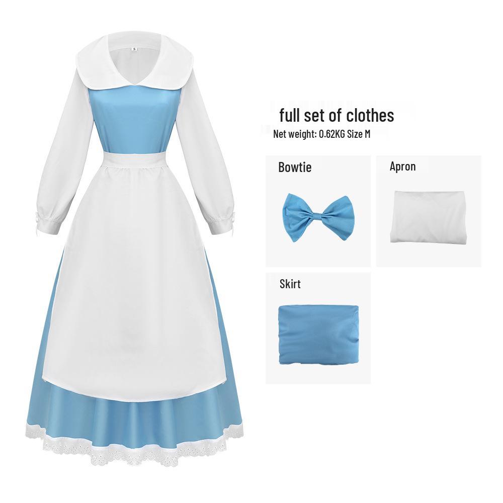 Beauty & the Beast Belle Blue Maid Dress - Halloween Cosplay Princess Costume S