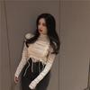 Autumn and Winter White Sexy Long Sleeve Lace Bottom Shirt Women's Short Half High Collar Versatile Top