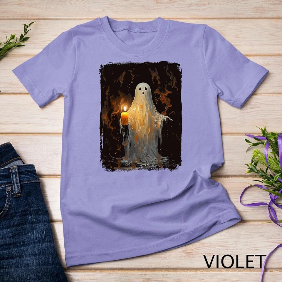 Cute Ghost Holding Candle Funny Halloween Gothic Vintage T-Shirt Unisex T-shirt 11 S