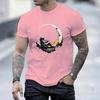 Men's Summer Fashionable Casual Loose Plus Size Landing Moon Pattern Printed Sports Round Neck Short Sleeved T-shirt