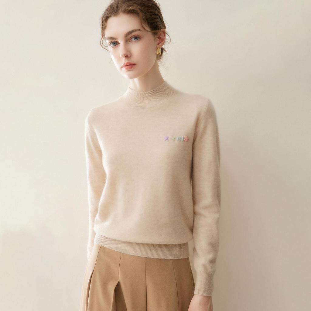 Women's Pure Cashmere Round Neck Sweater - Autumn/Winter Solid Color Warm Knit Pullover