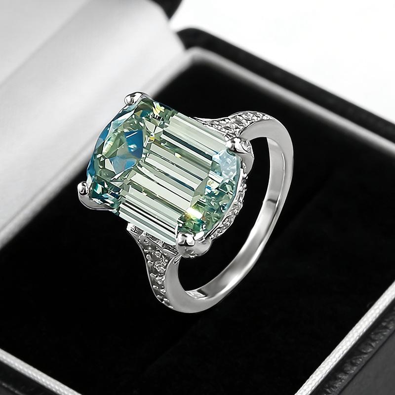 Elegant Green Tourmaline & Diamond Ring - S925 Silver, 10x14mm Square Gemstone