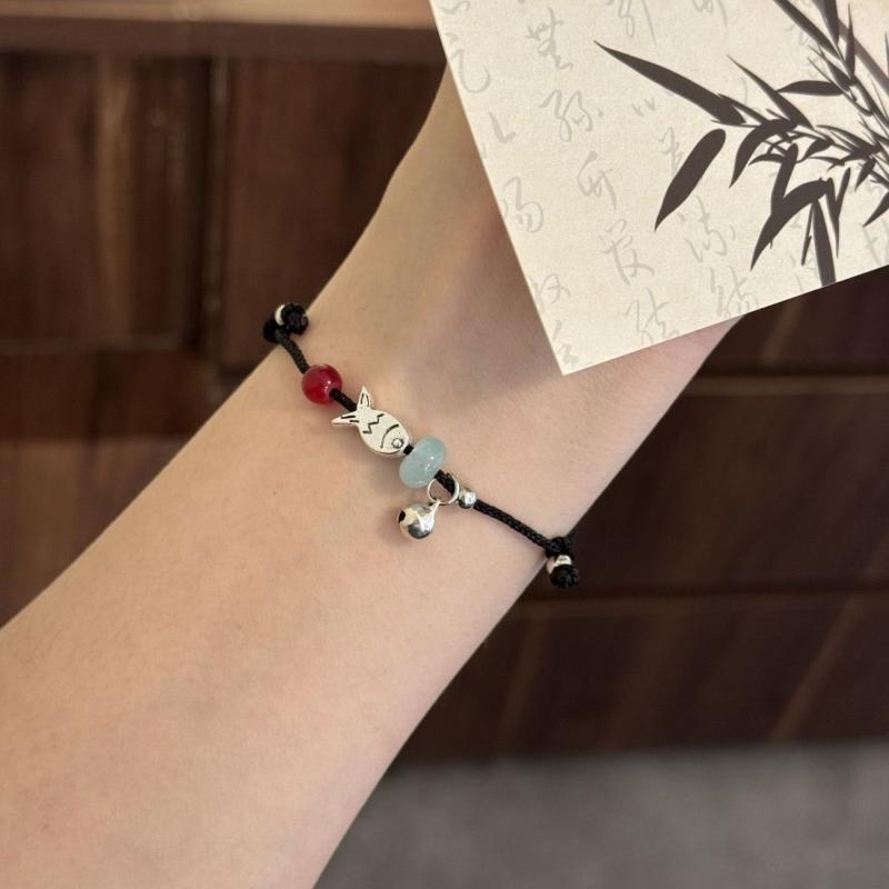 2 Pezzi Braccialetti dell'Amicizia Intrecciati a Forma di Pesce Corda Nera Rossa Gioielli Braccialetto in Corda Intrecciata Per Migliore Amico Coppie