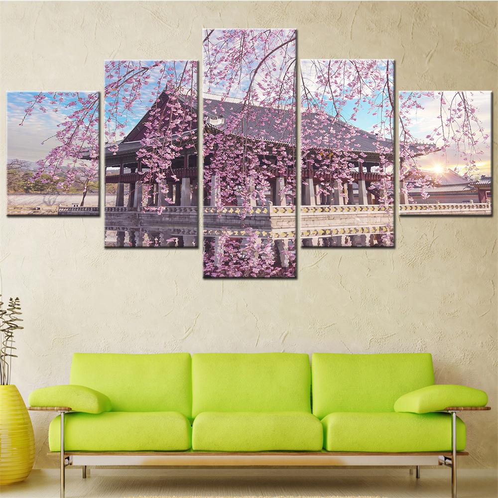 

5 Pieces Wall Art Canvas Set Gyeongbokgung Palace Seoul Image - Modern Room Decor Picture Modular Home Decoration Painting 20X35 20X45 20X55CM