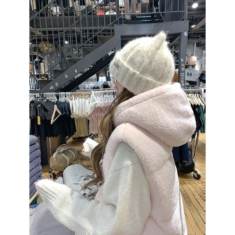 Gentle Wear A Complete Set Of Academy Pink Vest Hooded Cotton Jacket Women's Winter Knitted Sweater Sweater