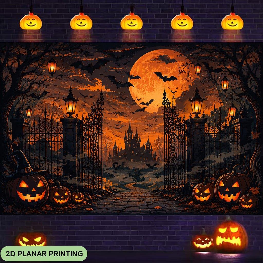 1 piece of 2D flat banner Halloween night castle pumpkin bat lanternzyc
