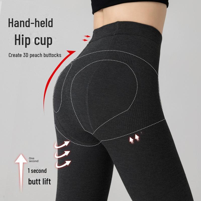 Women's Black Cotton-Lined Leggings for Autumn/Winter - Warm, Thick, Flat Waist, Skinny Fit Pantyhose.