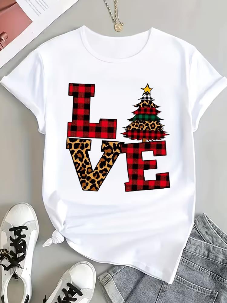 (Asian Size) faith printing trend Christmas Clothing T Shirt Tee Top Festival New Year Women Fashion Print Female Woman Short Sleeve Graphic T-shirts