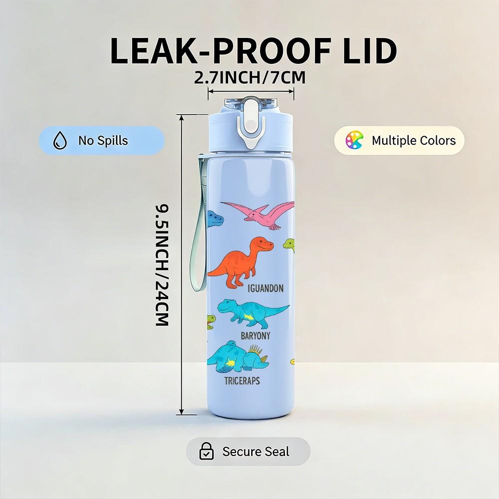 1PC Colorful Dinosaur Collection 750ml Color Plastic Sports Water Bottle Leakproof Flip Straw Lid Suitable for Sports Office Home Use