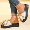 Mode Schleife Plateau Hausschuhe Damen Sommer Dicke Sohle Rutschfest Strand Pantoletten Frau Leichte Keile Outdoor Sandalen 2025