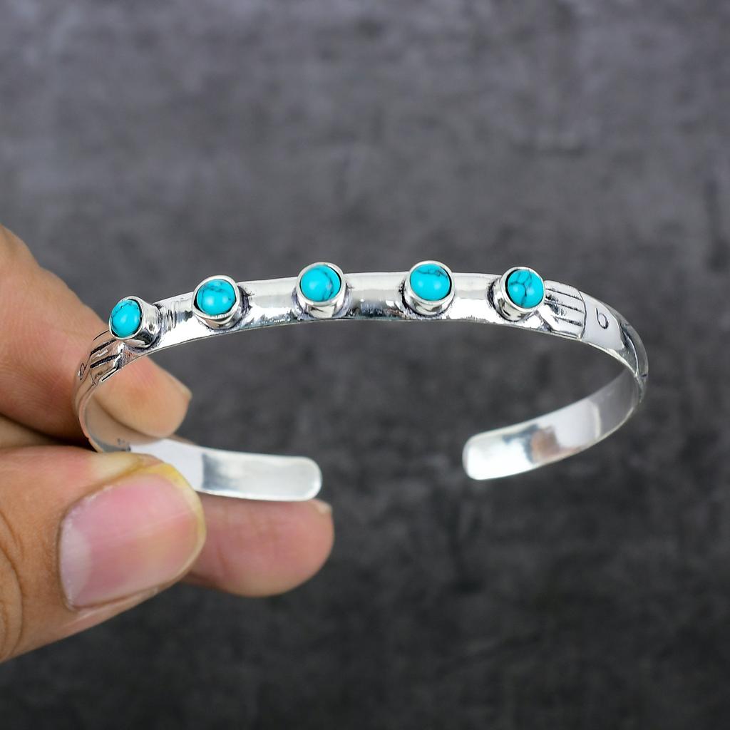 Santa Rosa Turquoise Gemstone 925 Sterling Silver Cuff Bangle Adjustable