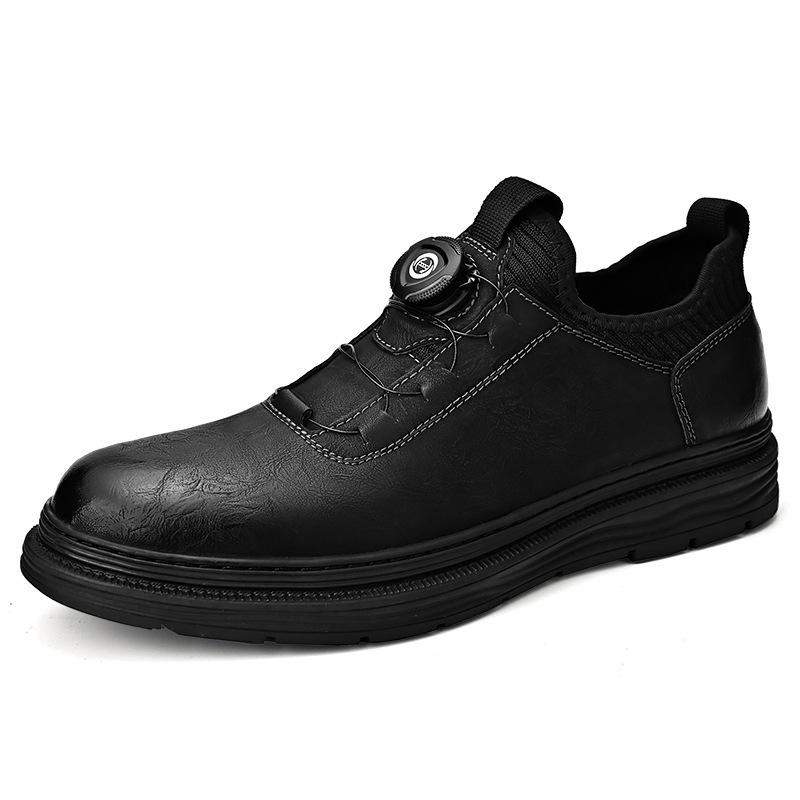 

Leather shoes men s 2025 autumn new leather fashion versatile casual shoes men s one-pedal spinning button simple thick Shoes 46 чорний