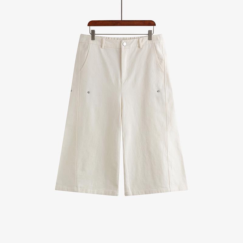 Plus Size Women's Wide-Leg Cropped Trousers - Casual Spring Slimming Jeans