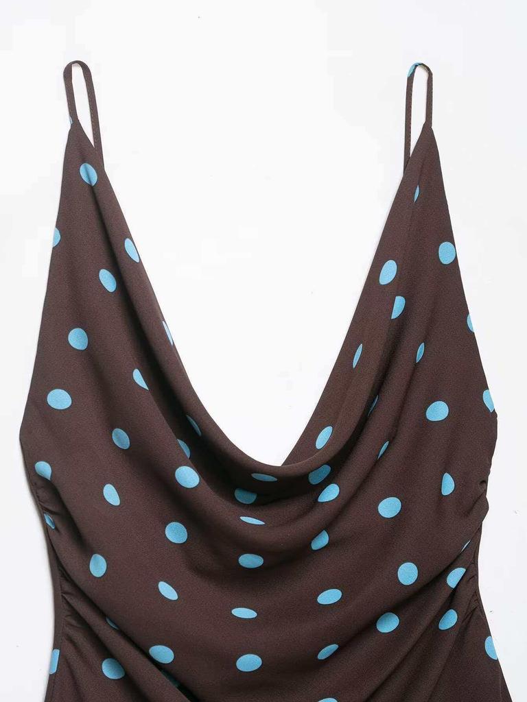 Retro Blue Polka Dot Spaghetti Strap Tank Top for Women - Summer 2026 Collection