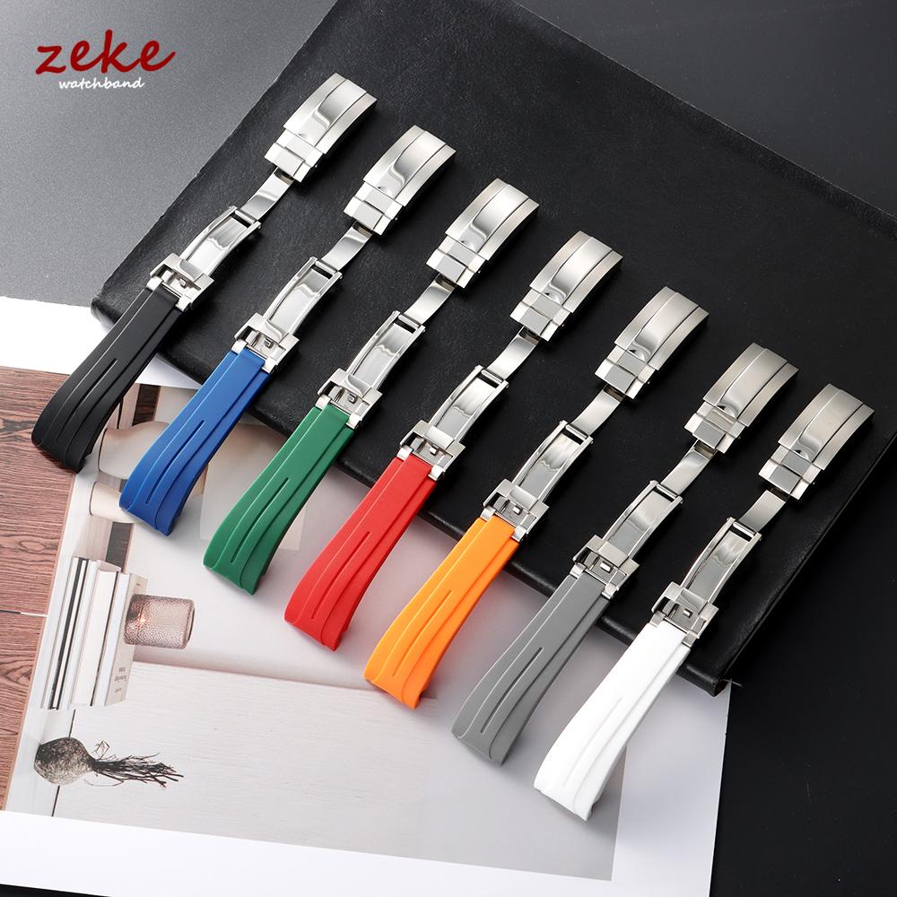 Curved End Rubber Watch Strap 20mm 21mm 22mm for Rolex for Water Ghost Folding Buckle Bracelet Waterproof Silicone Wrist Band
