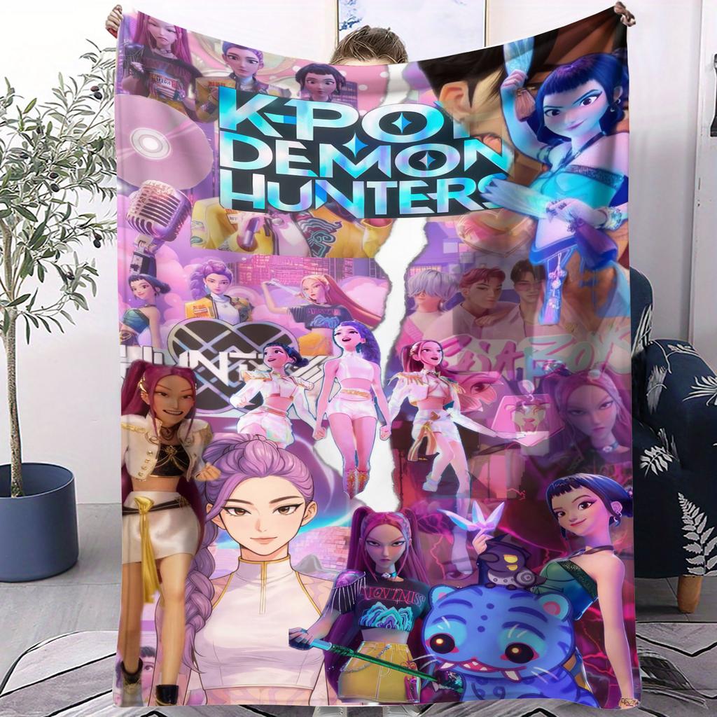 K Pop Demon Hunters Flannel Blanket Hot Anime Plush Warm Throw for Home Leisure Sofa Bed Cover Office Nap Camping Travel Gift