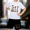 Boys 2 Piece Cartoon Giraffe Printed Outfit, Short Sleeve T-Shirt and Shorts Set for Kids Age 5-14,Black ,White Sporty Casual Summer Clothes