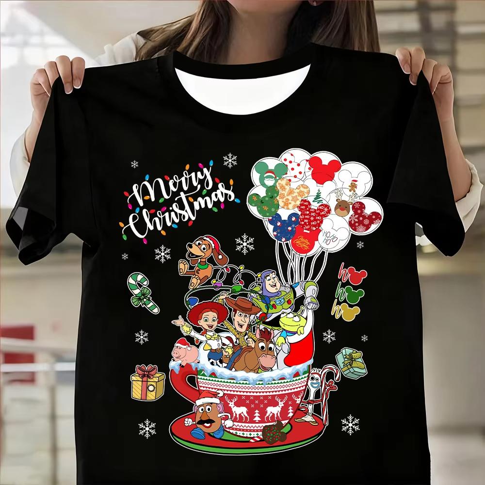 New Mickey Santa Claus Christmas Vintage Print Womens Brand Clothes Oversized TShirt Summer Fashion Casual Streetwear