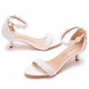 5 Cm Lace Flower Wedding Shoes Shallow Mouth Strap Sandals Thin Heel White Buckle Sandals Female Princess Sandals