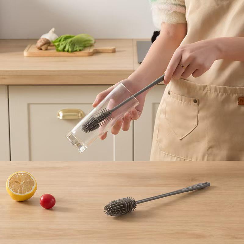 Rotating Long Handle Cup & Bottle Brush - Silicone Bristles for Deep Cleaning